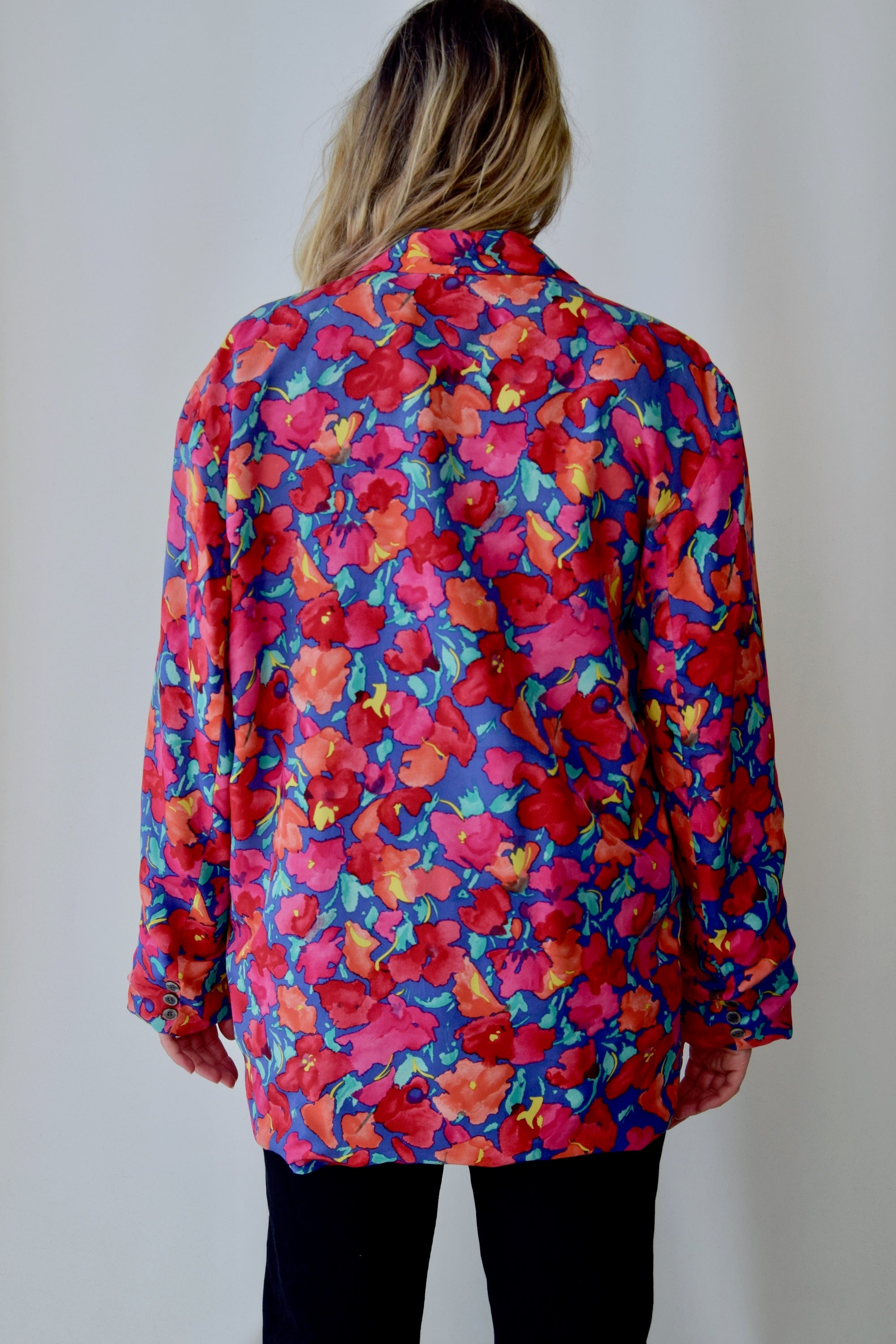 Vibrant Floral Watercolour Silk Blazer
