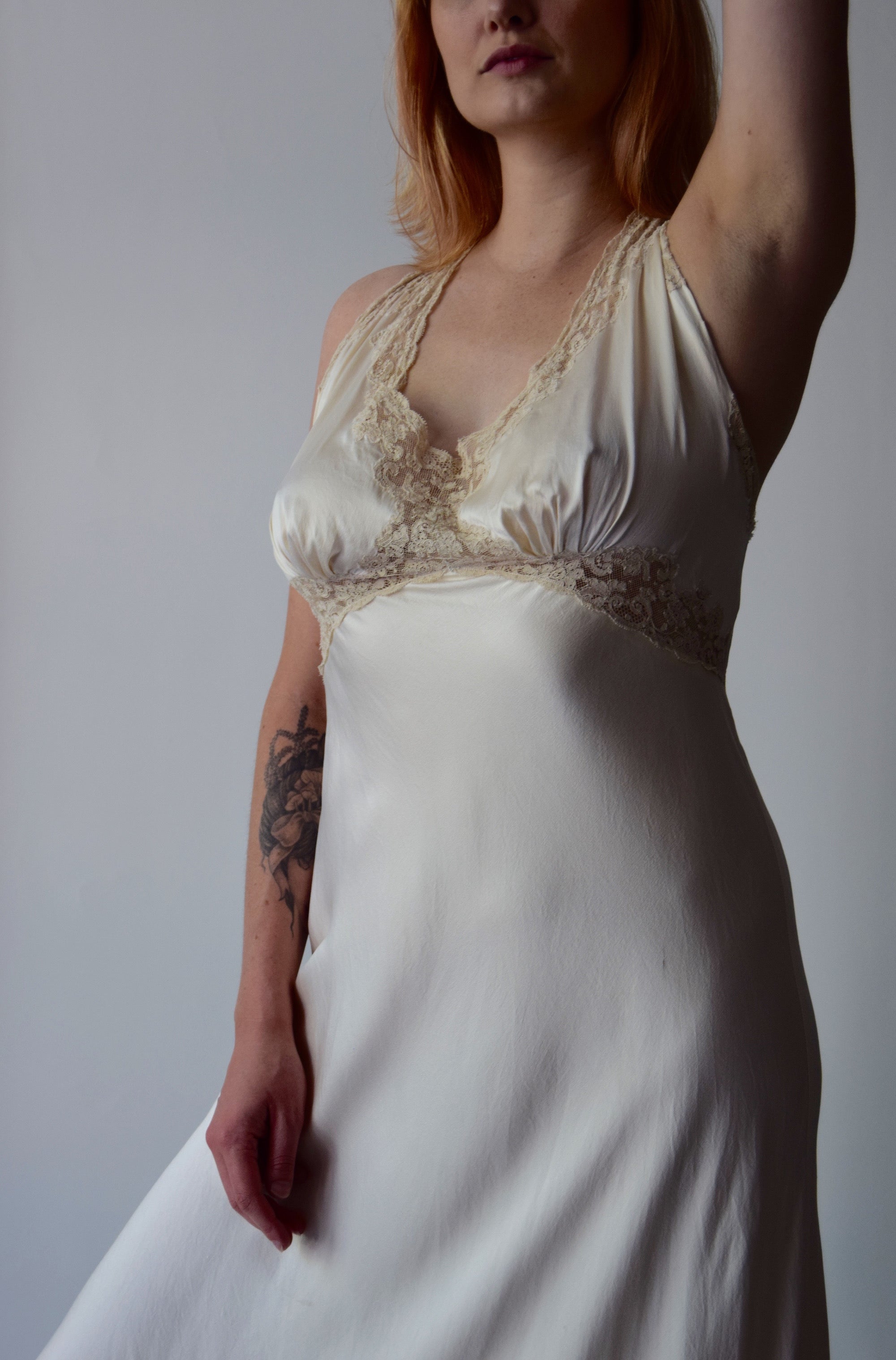 Vintage 1940's Ivory Silk and Lace Nightgown