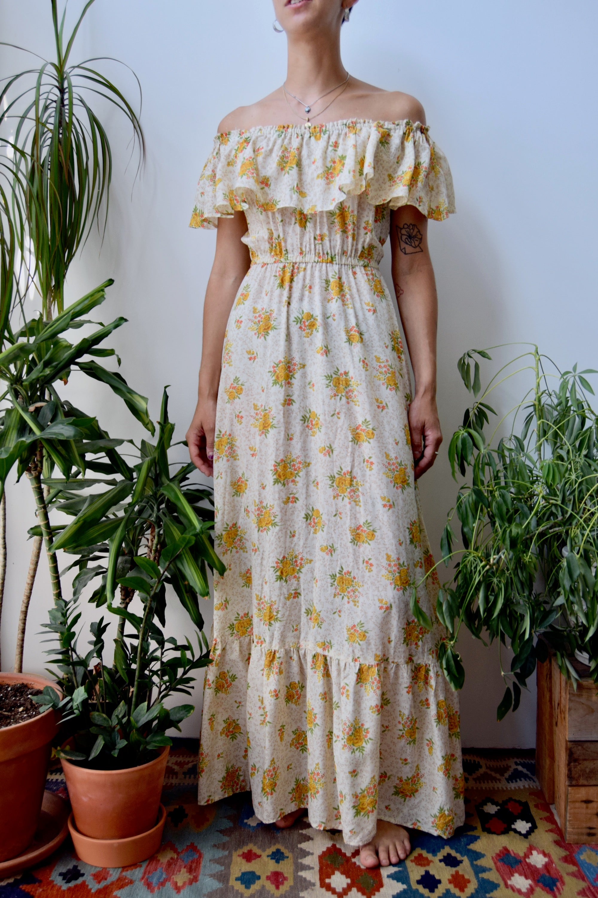 Seventies Marigold Floral Dress