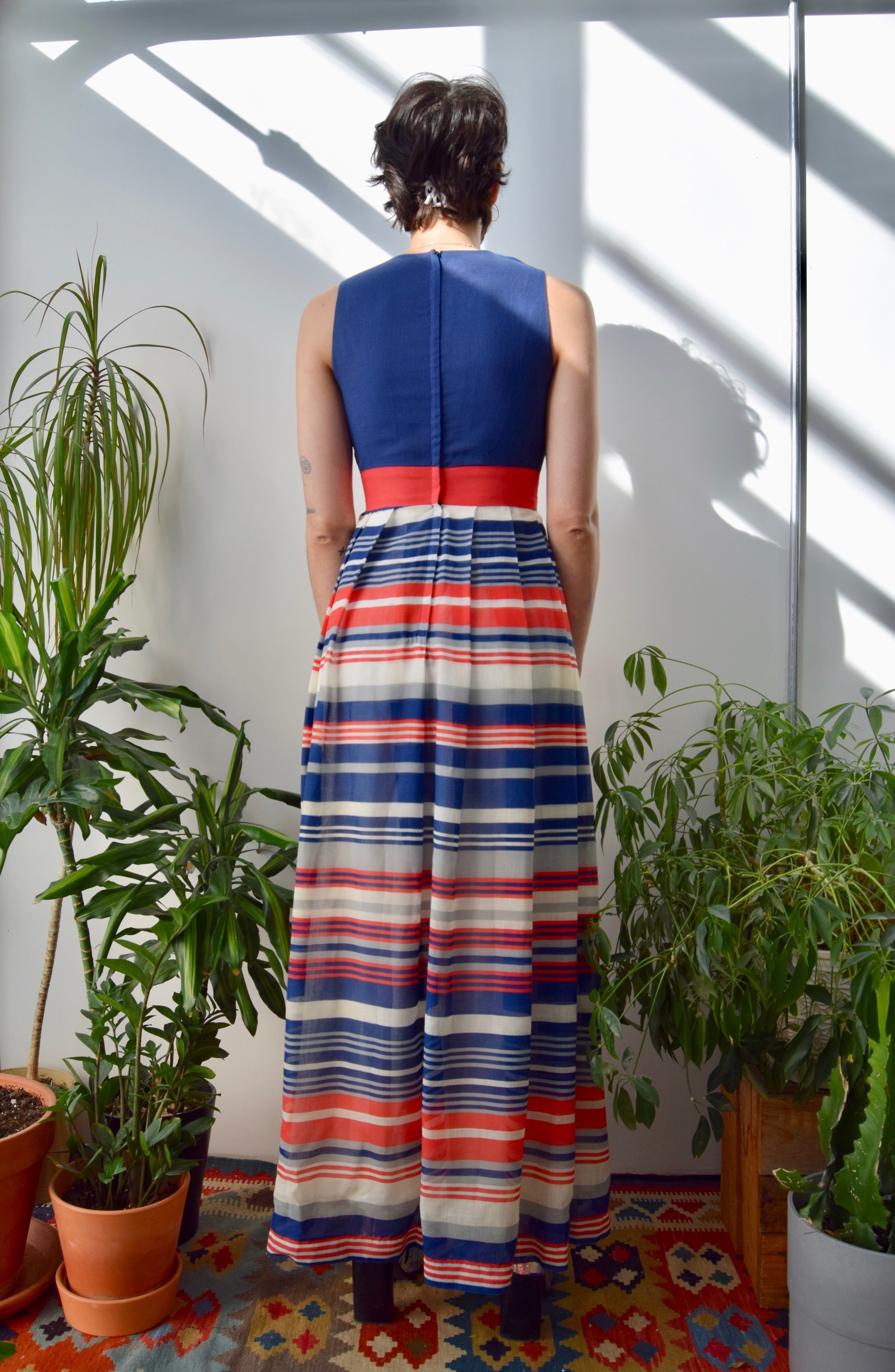 Seventies Nautical Striped Maxi Dress