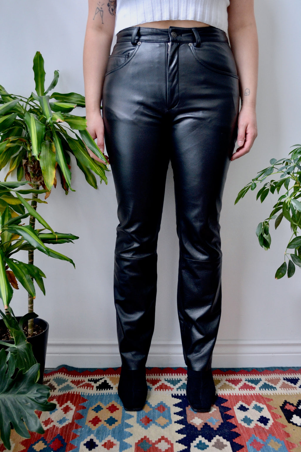 2000s Black Leather Pants