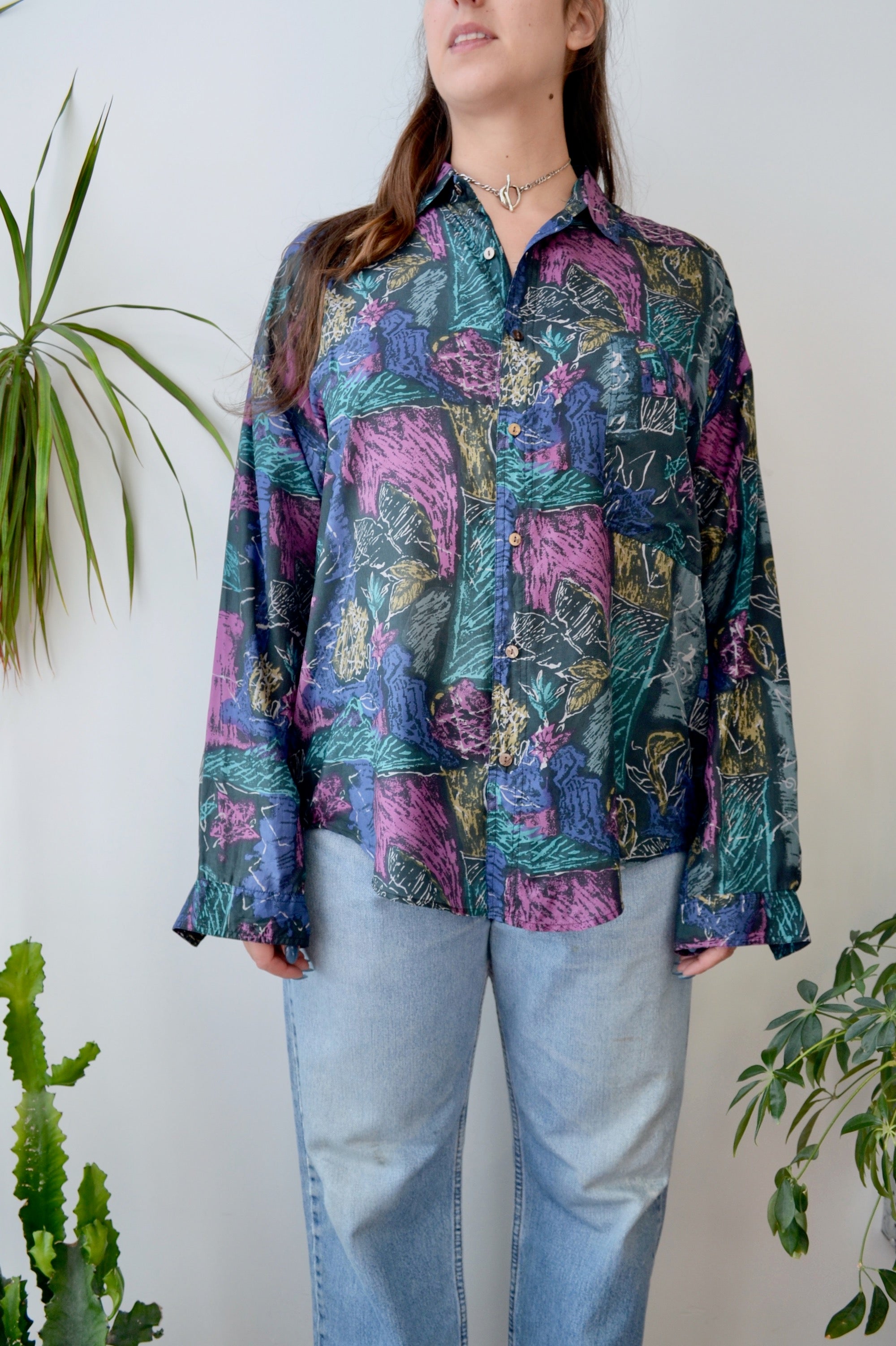 Abstract Pattern 90s Silk Button Up