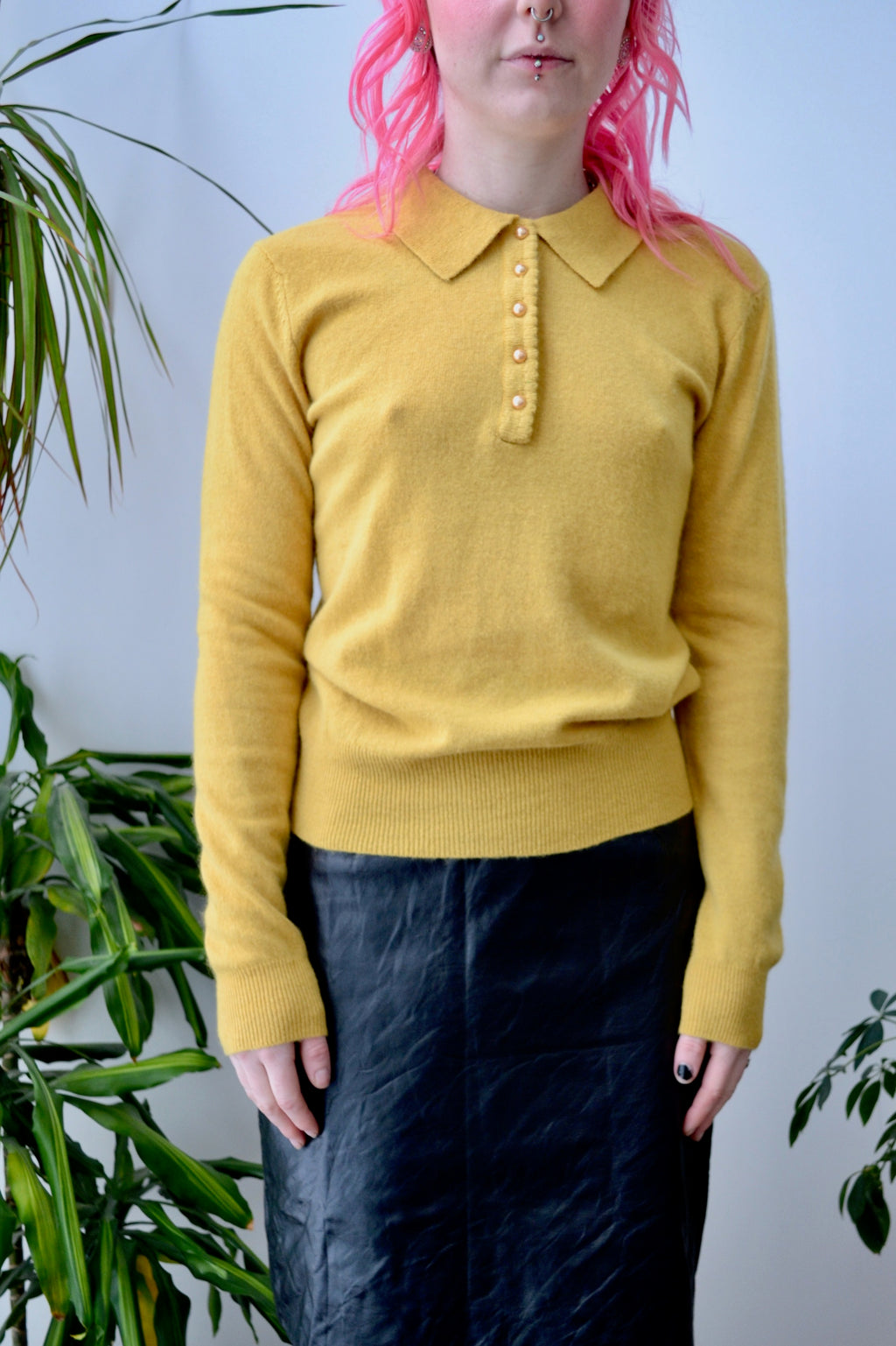 Mustard Lambswool Polo Sweater