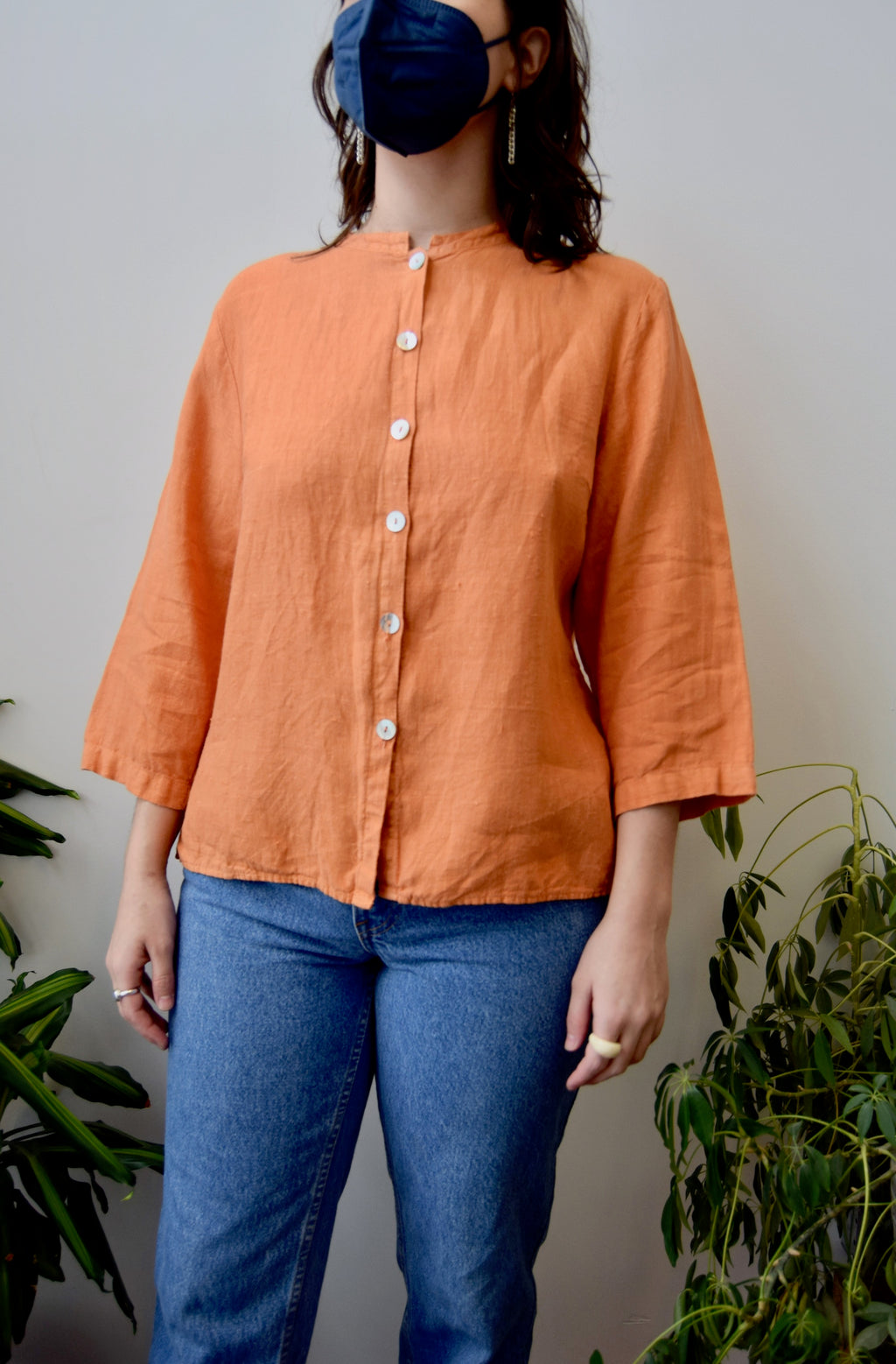 Orange Linen Button Up