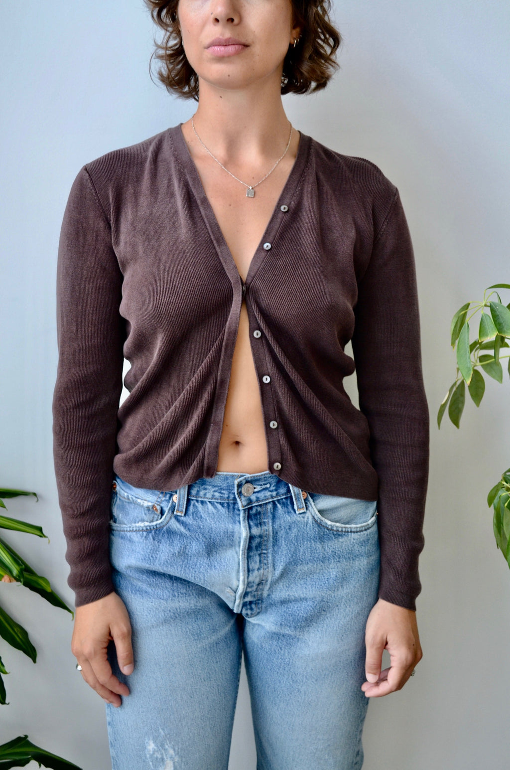 Cocoa Ribbed Silk Cardi