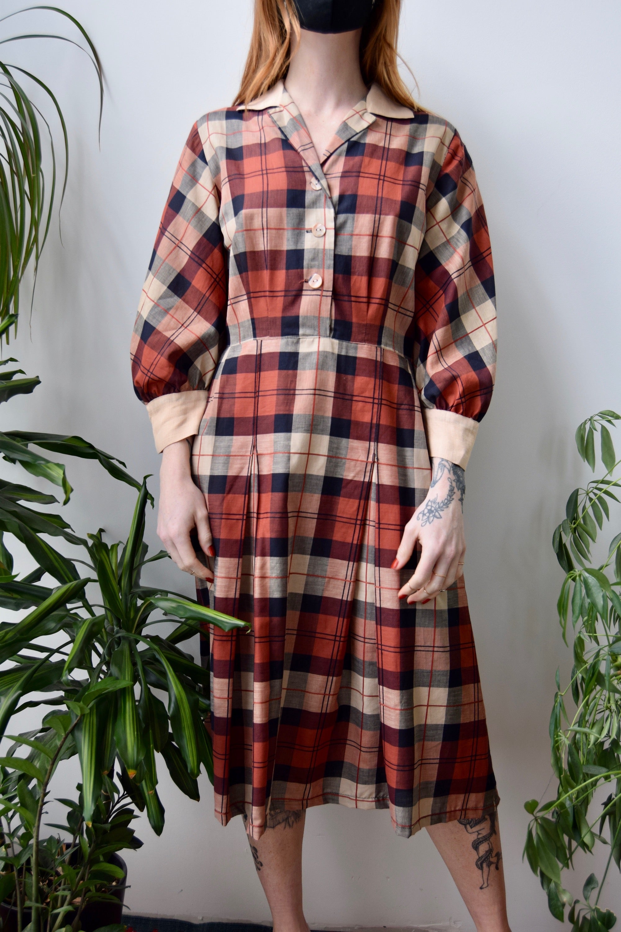 Fifties Plaid Cotton "Sacson" Day Dress