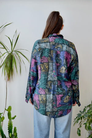 Abstract Pattern 90s Silk Button Up