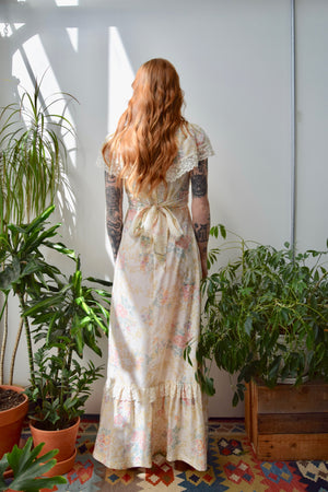 Seventies Soft Floral Lace Maxi Dress