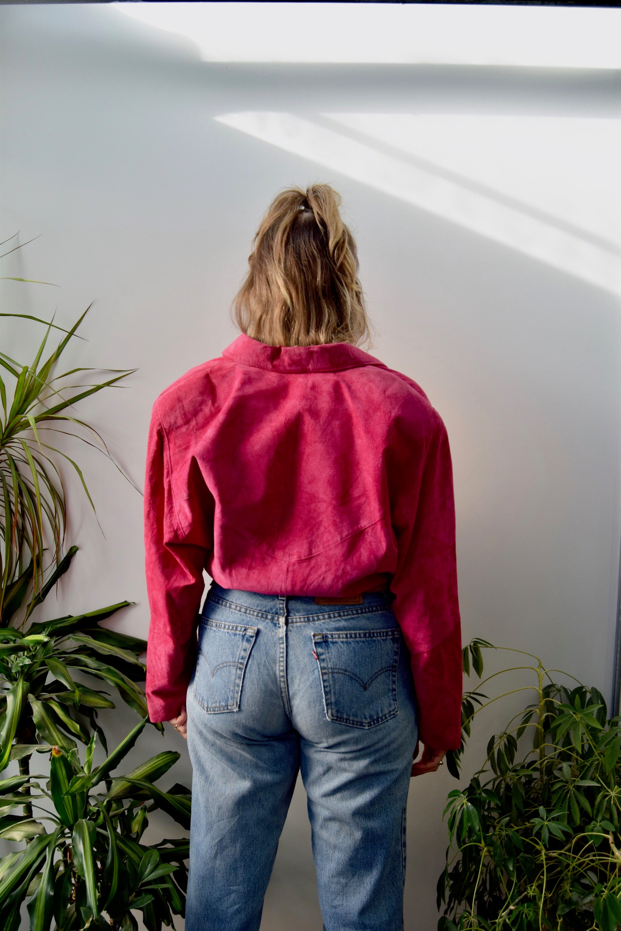 Magenta Cropped Suede Jacket