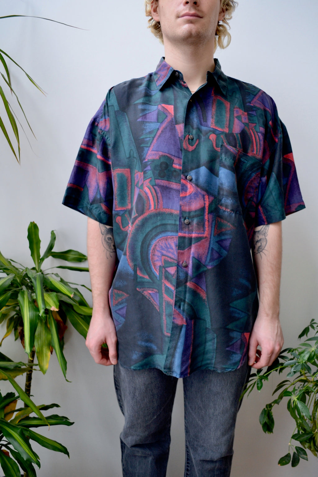 Abstract Silk Button Up
