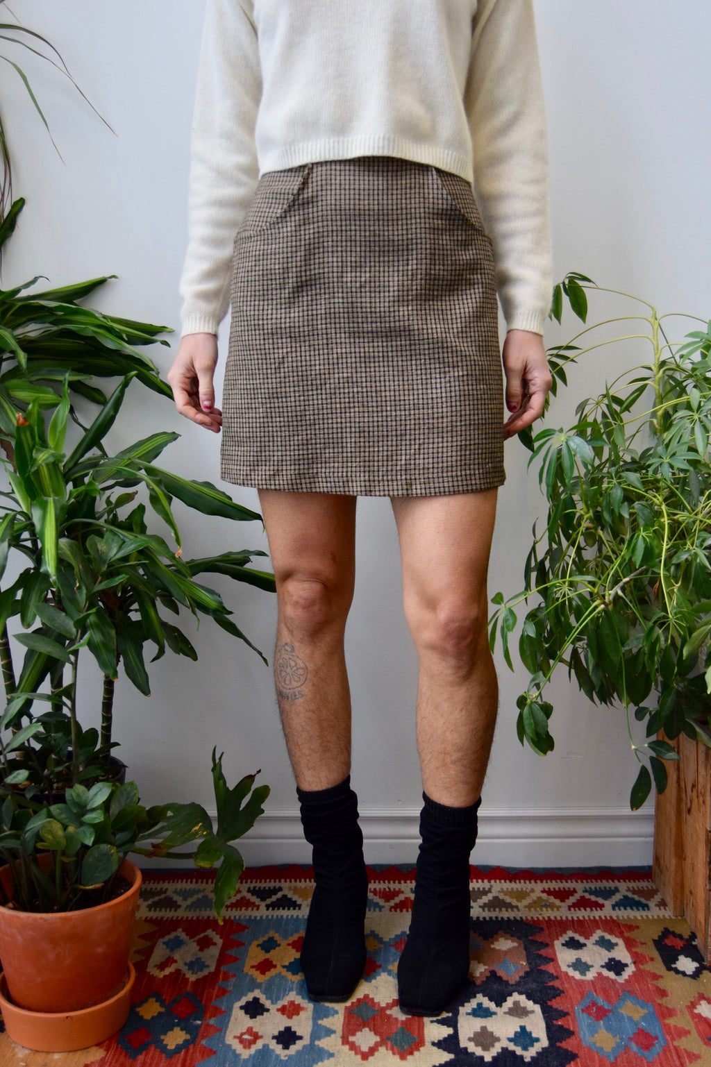 Brown Plaid Mini Skirt