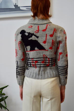 Vintage Jazz Themed Mary Maxim Sweater
