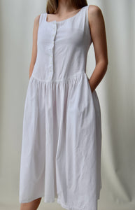 80's White Cotton Drop Waist Summer Dress