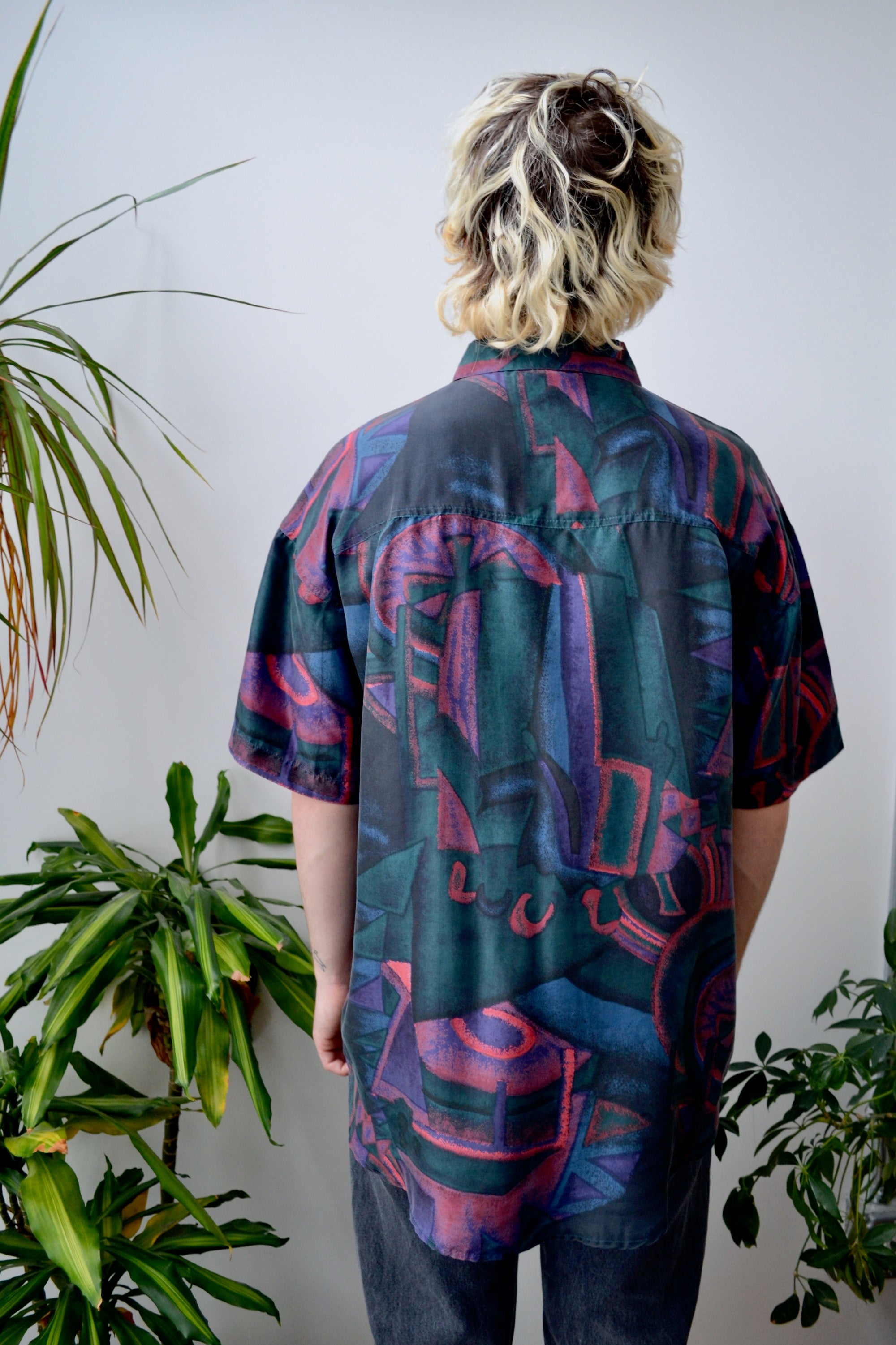 Abstract Silk Button Up