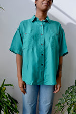 Teal Silk Button Up