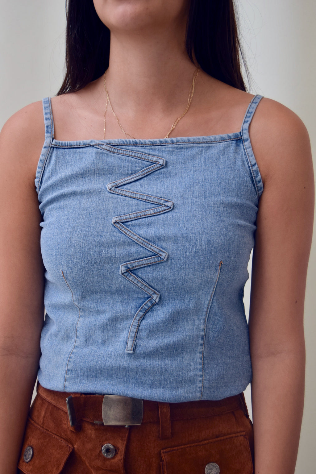 Zig Zag Denim Tank Top