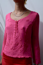 Fuchsia Beaded Silk Blouse
