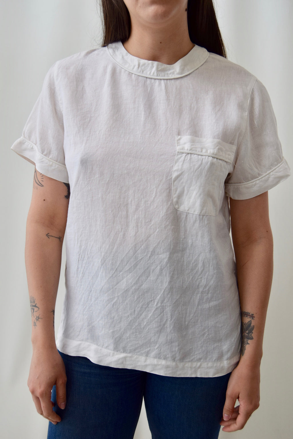 Linen Pocket Tee With Piped Trim