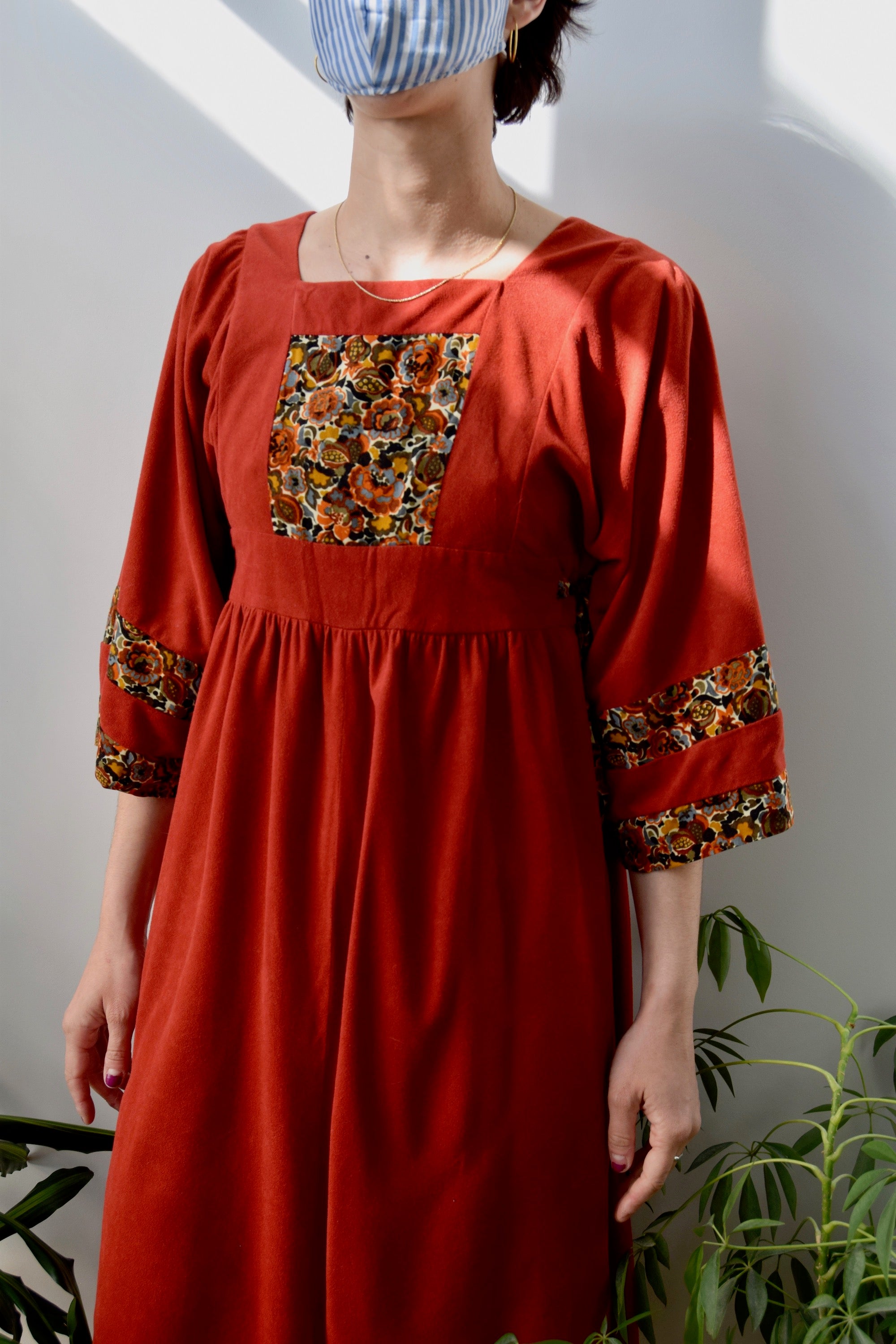 Rusted Velvet Bib Dress