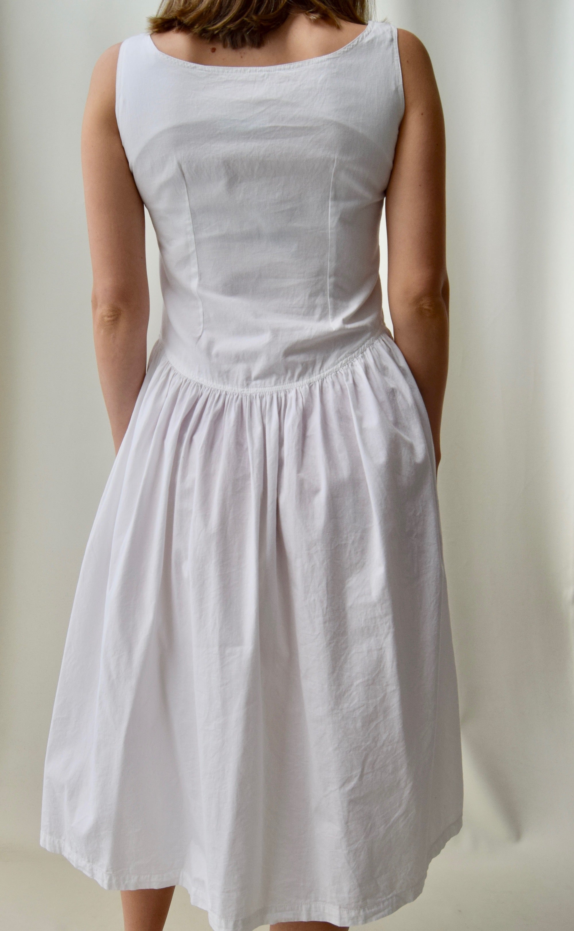 80's White Cotton Drop Waist Summer Dress