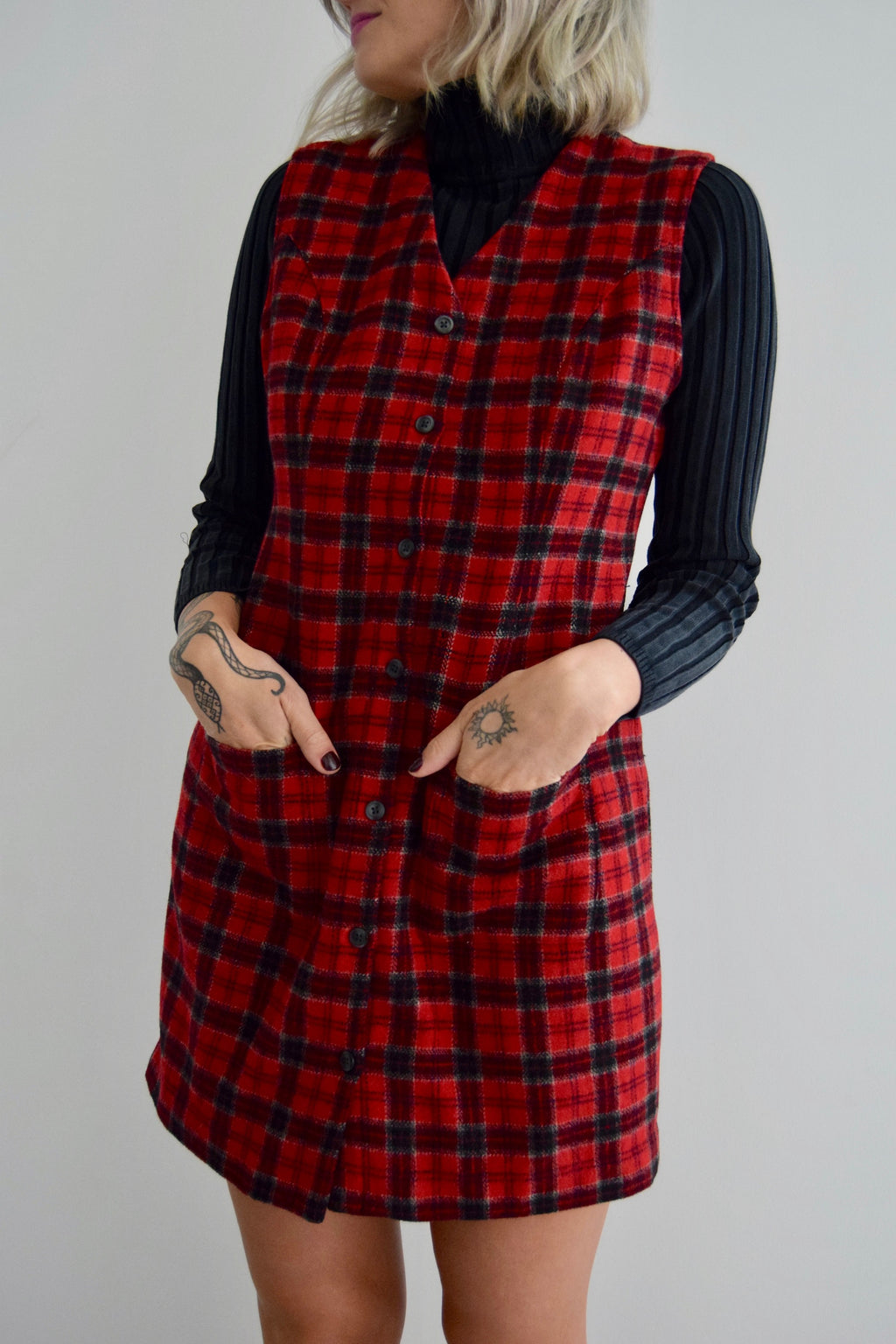 Vintage Red Plaid Eddie Bauer Wool Vest Dress