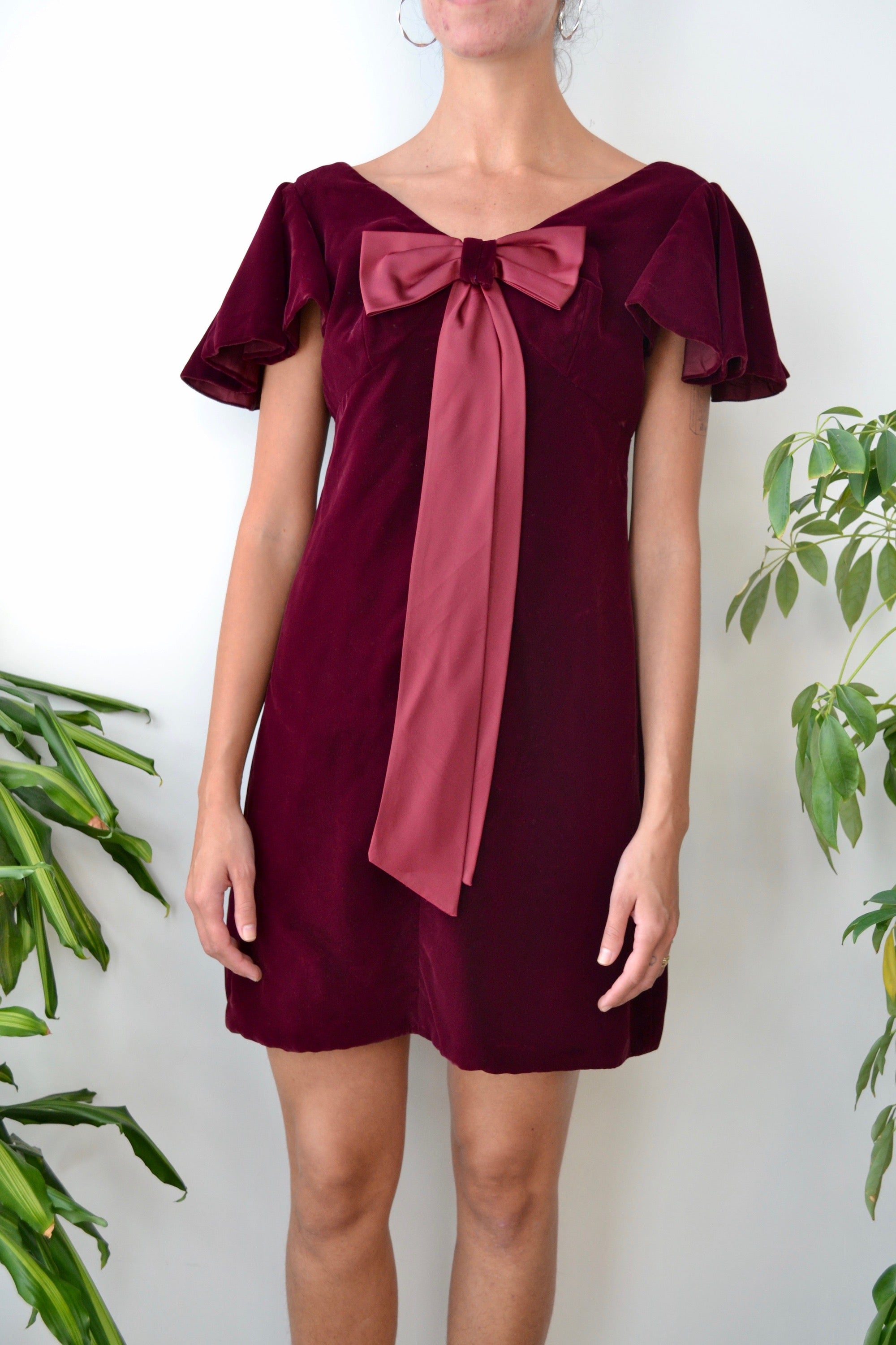 Sixties Burgundy Velvet Mini Dress
