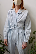 Seersucker Striped Cotton Pantsuit