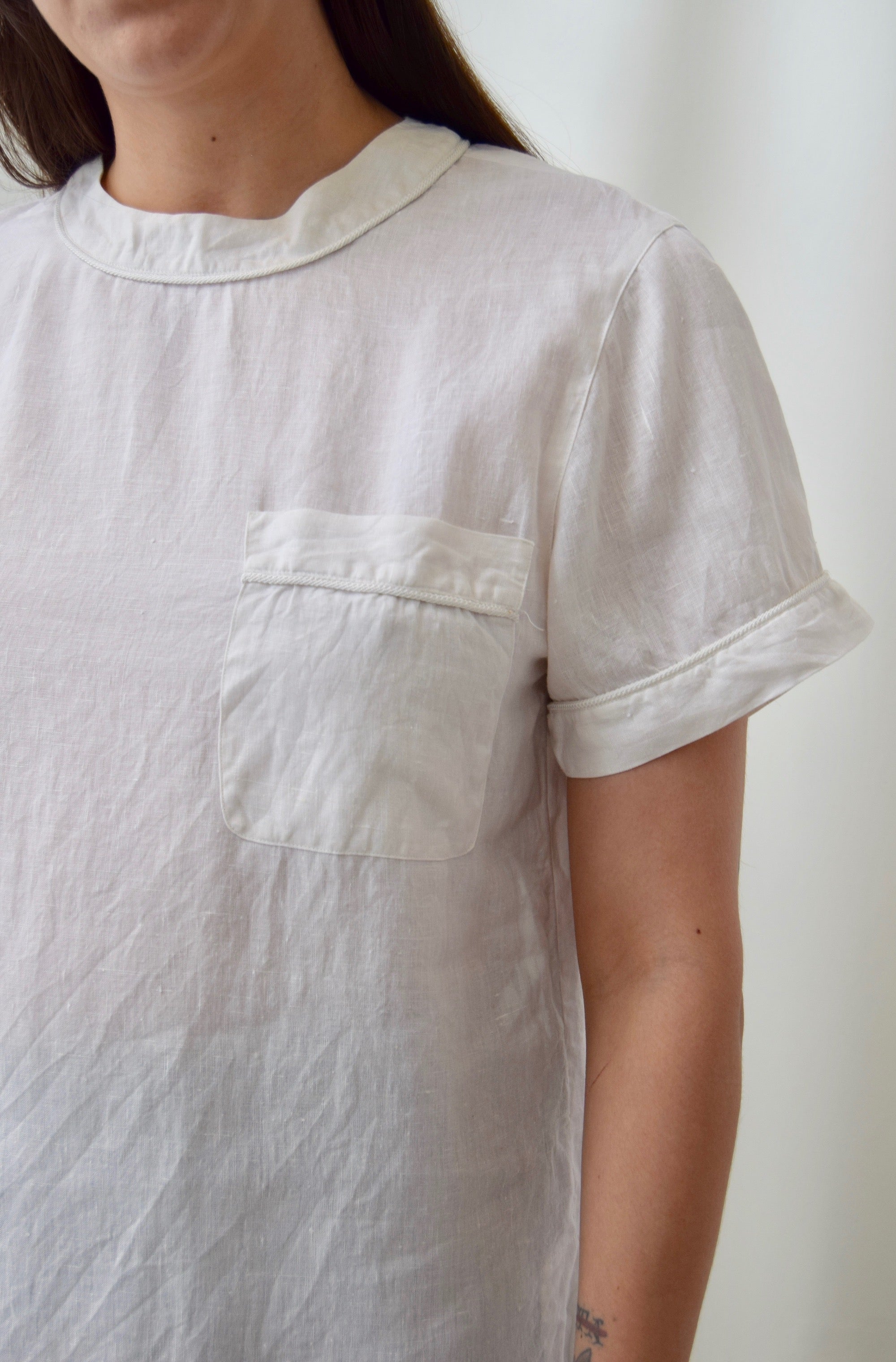Linen Pocket Tee With Piped Trim