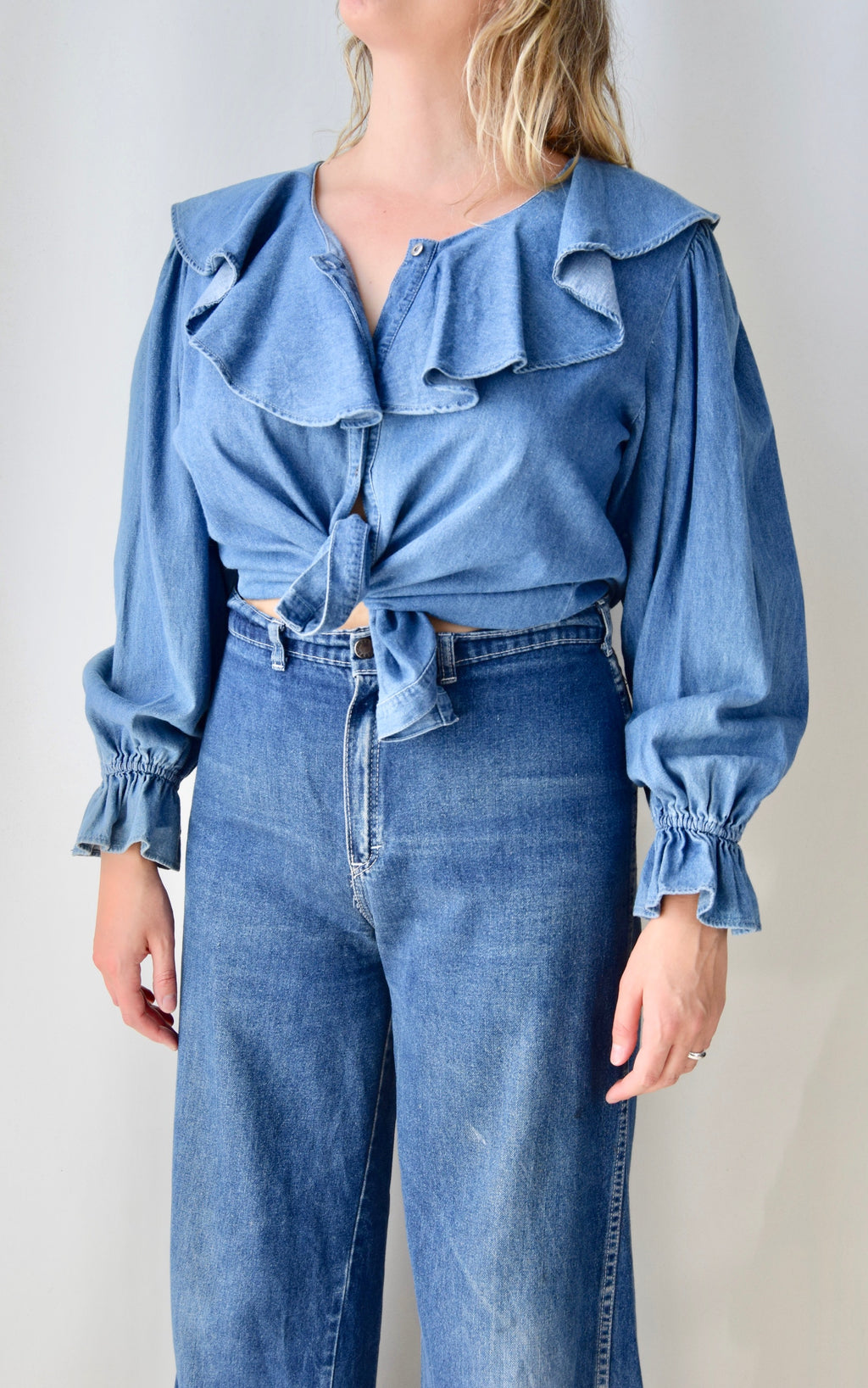 Nineties Blue Jean Ruffle Top