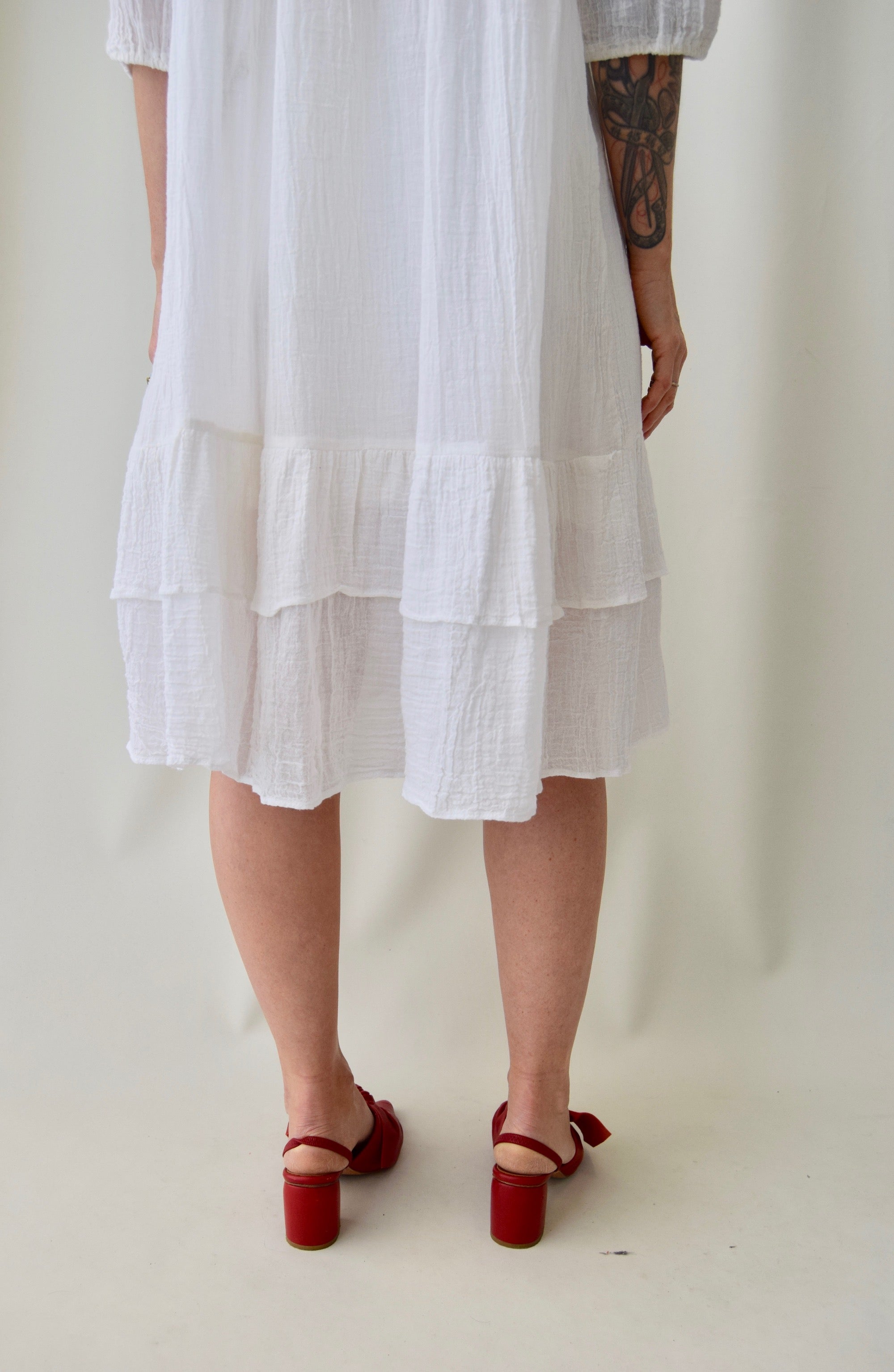White Sheer Gauze Cotton Lace Dress