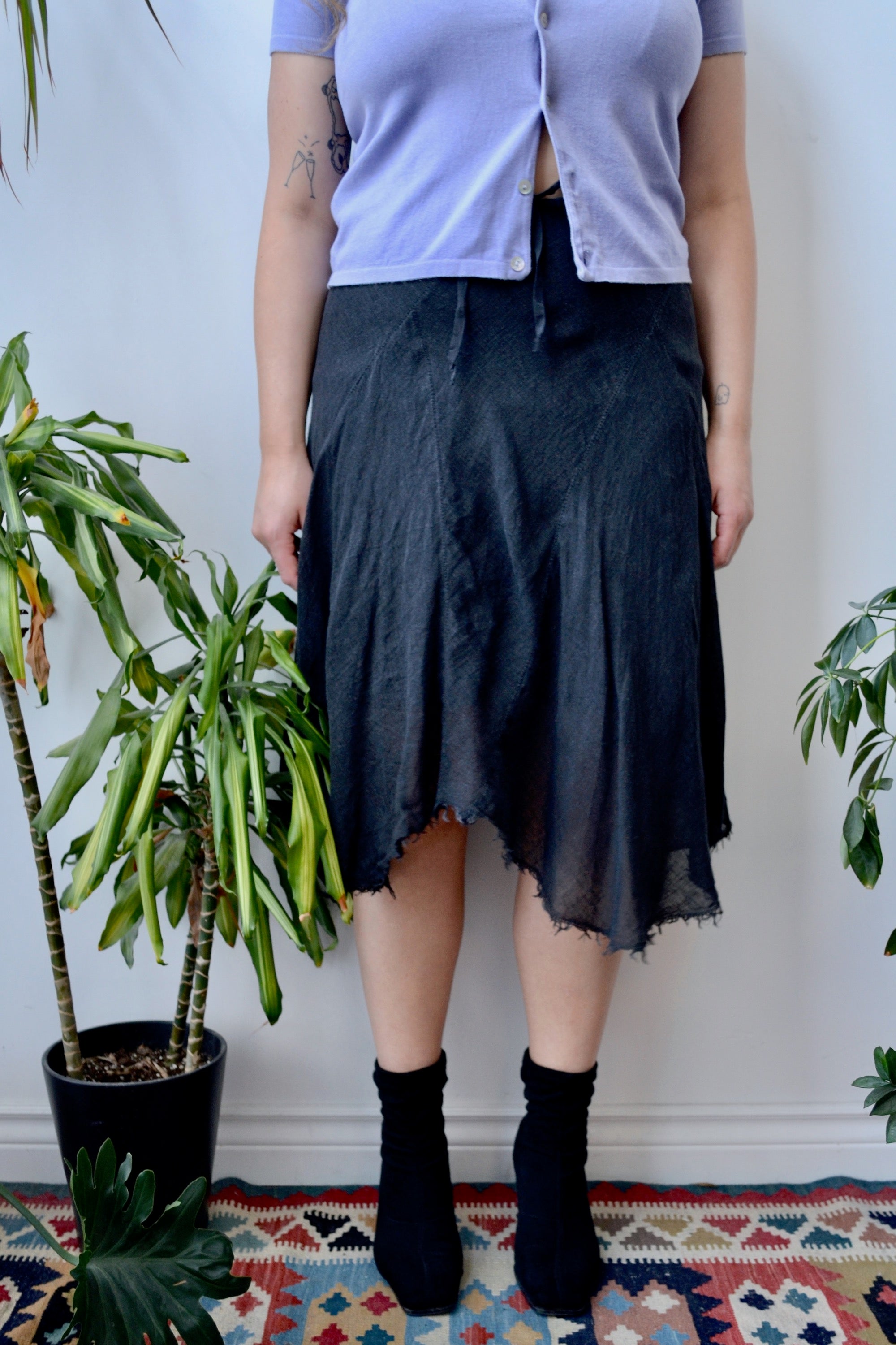 Black Linen Bias Skirt