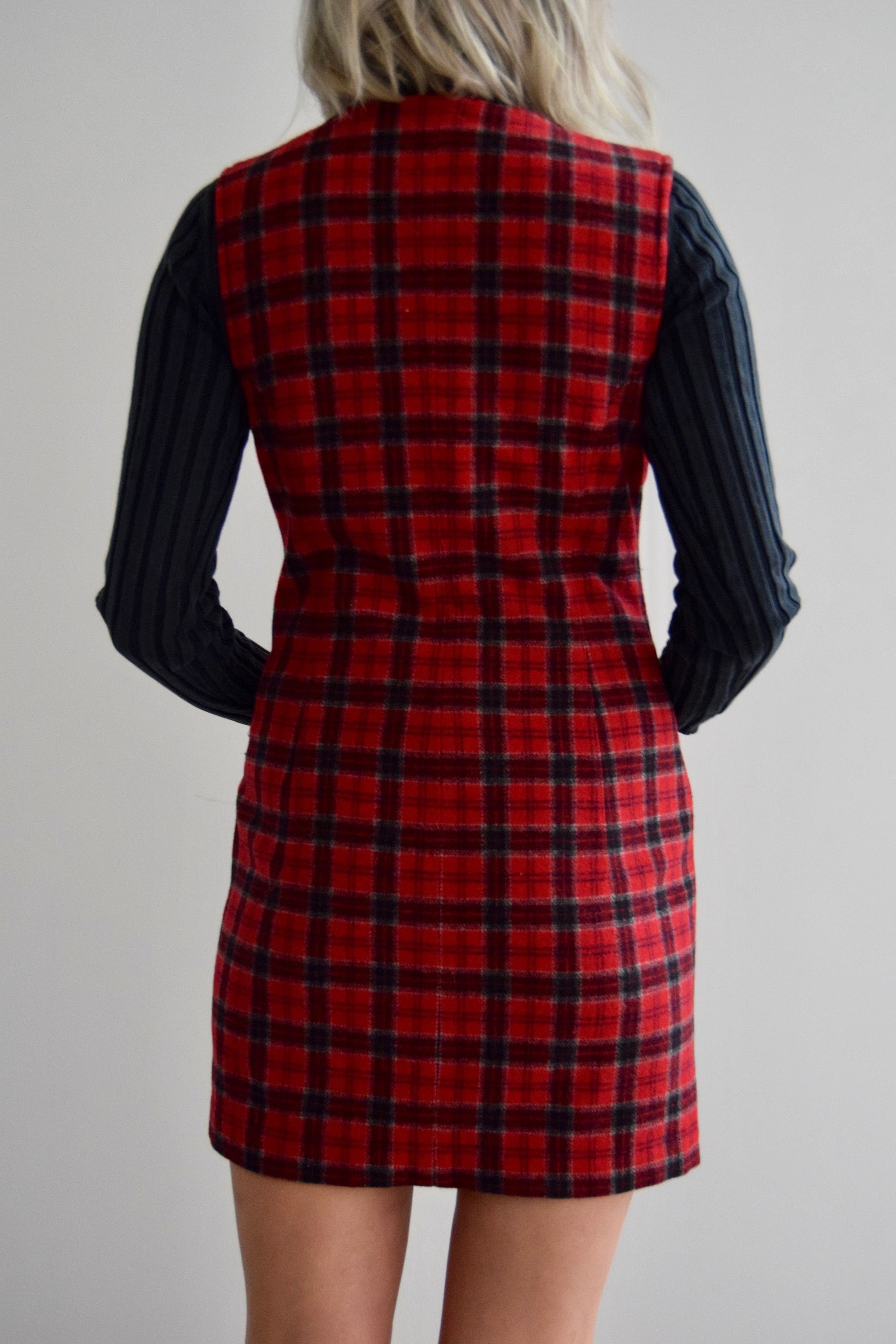 Vintage Red Plaid Eddie Bauer Wool Vest Dress
