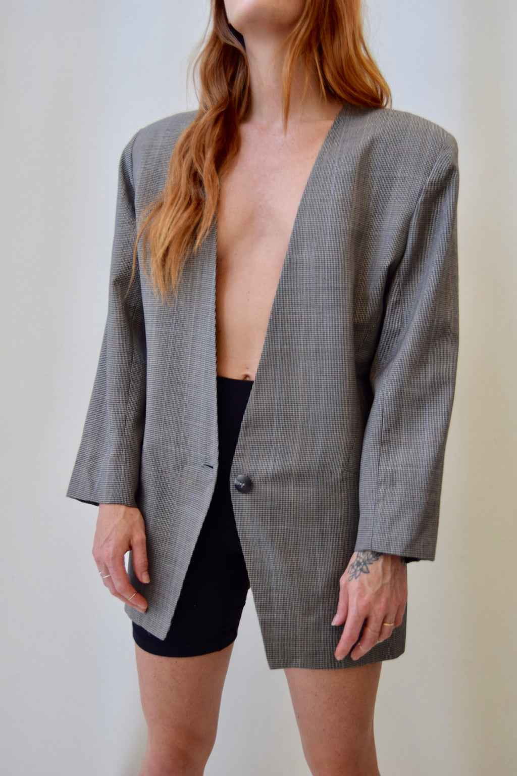 Steel Houndstooth Wool Blazer