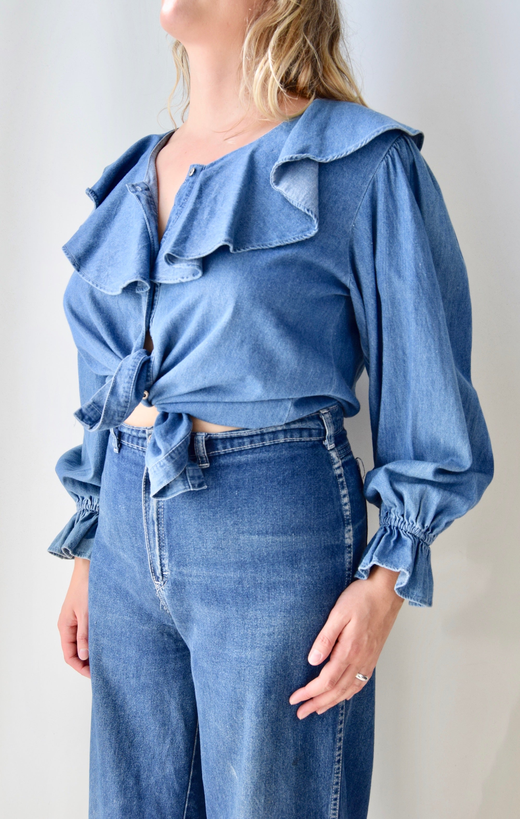 Nineties Blue Jean Ruffle Top