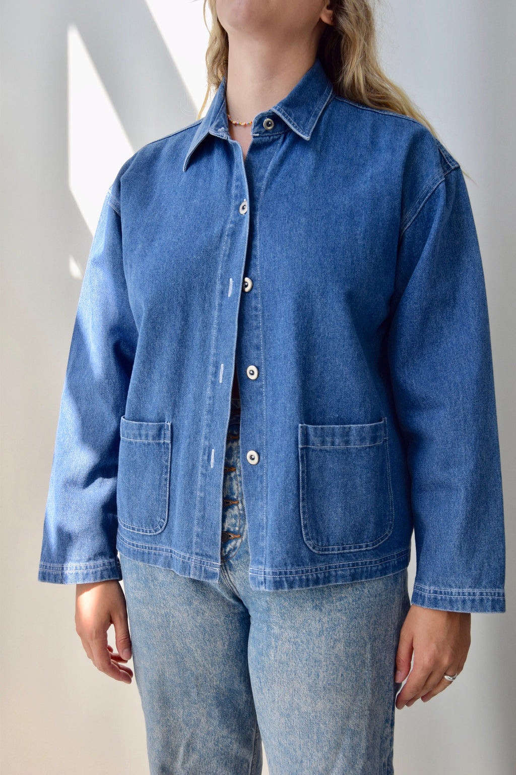 Medium Wash Cropped Denim Chore Coat