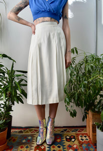 Ivory Linen Blend Pleated Skirt