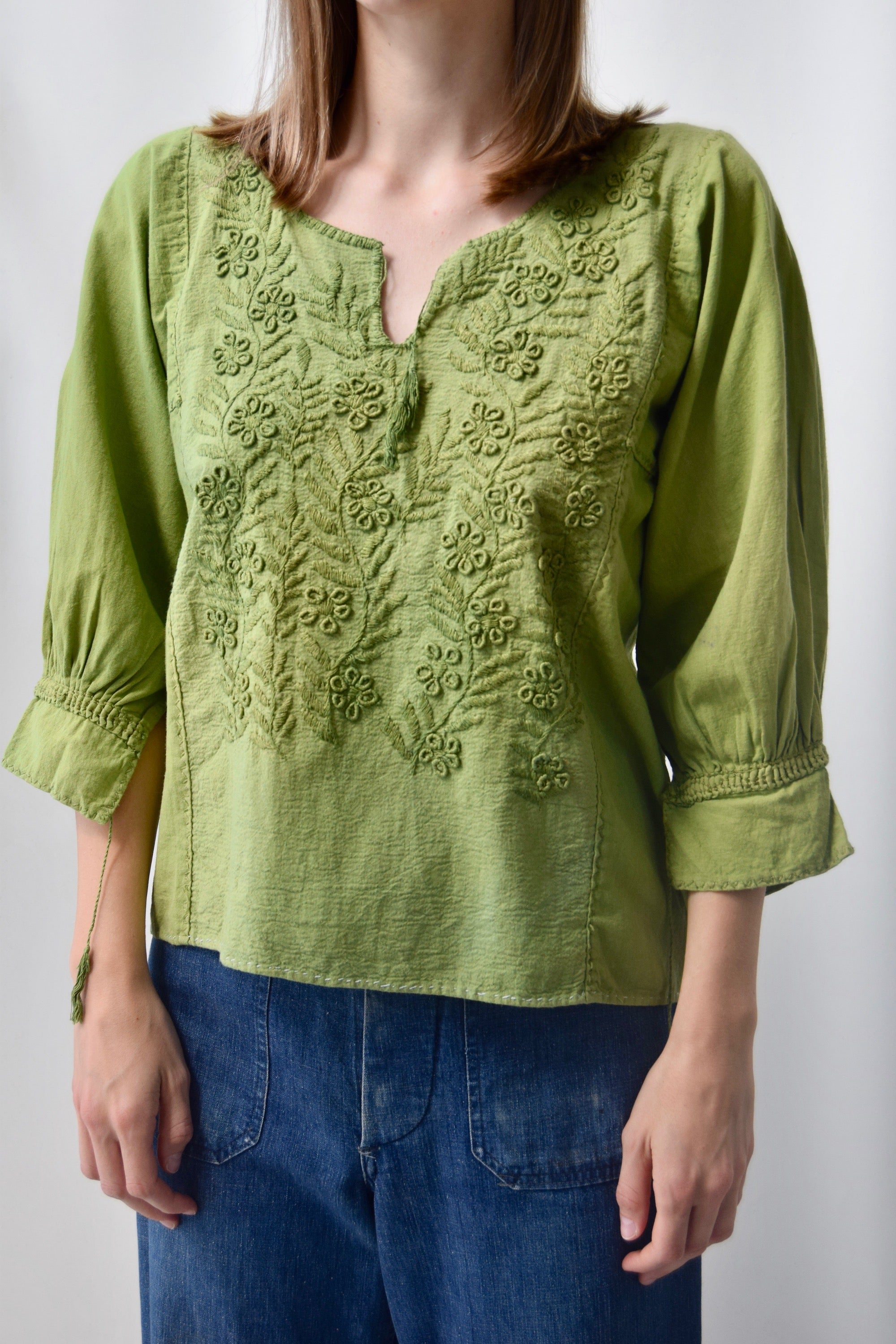 Floral Embroidered Slime Cotton Top
