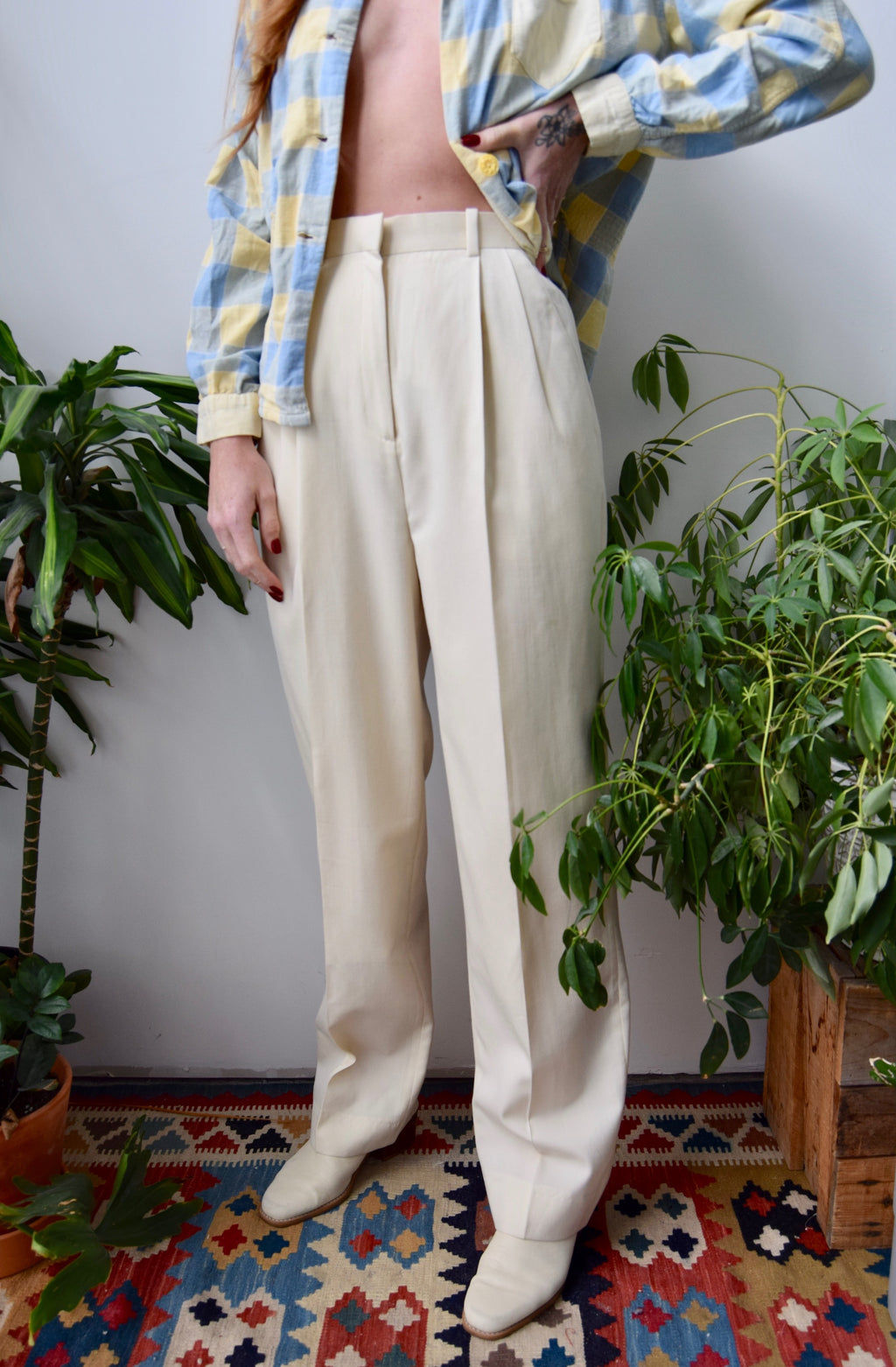 Vintage Cream Wool Trousers