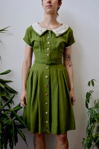 Fifties Avocado Linen Dress