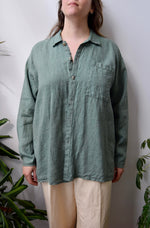 Evergreen Linen Button Up