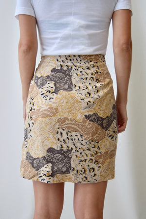 Neutral Leopard & Lace Silk Wrap Skirt