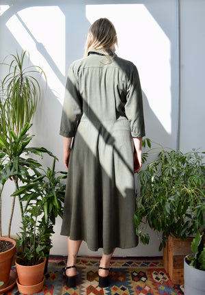 Olive Raw Silk Shirtdress