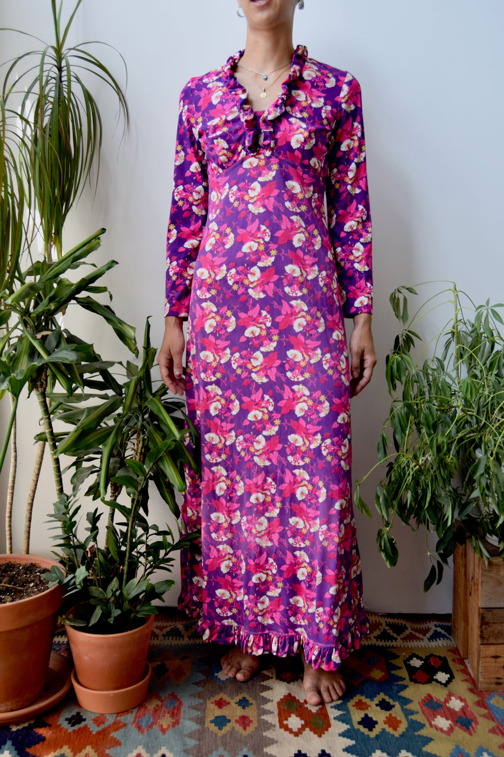 Seventies Magenta Floral Dress