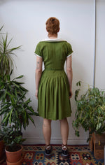 Fifties Avocado Linen Dress