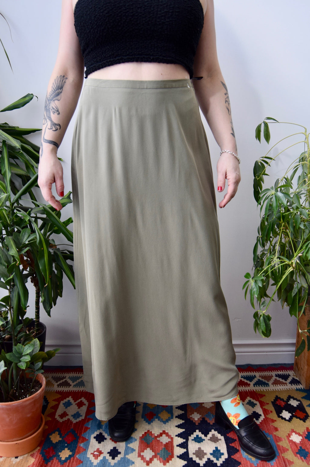 Olive Silk Skirt