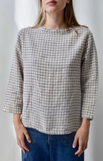 Neutral Boxy Grid Linen Top