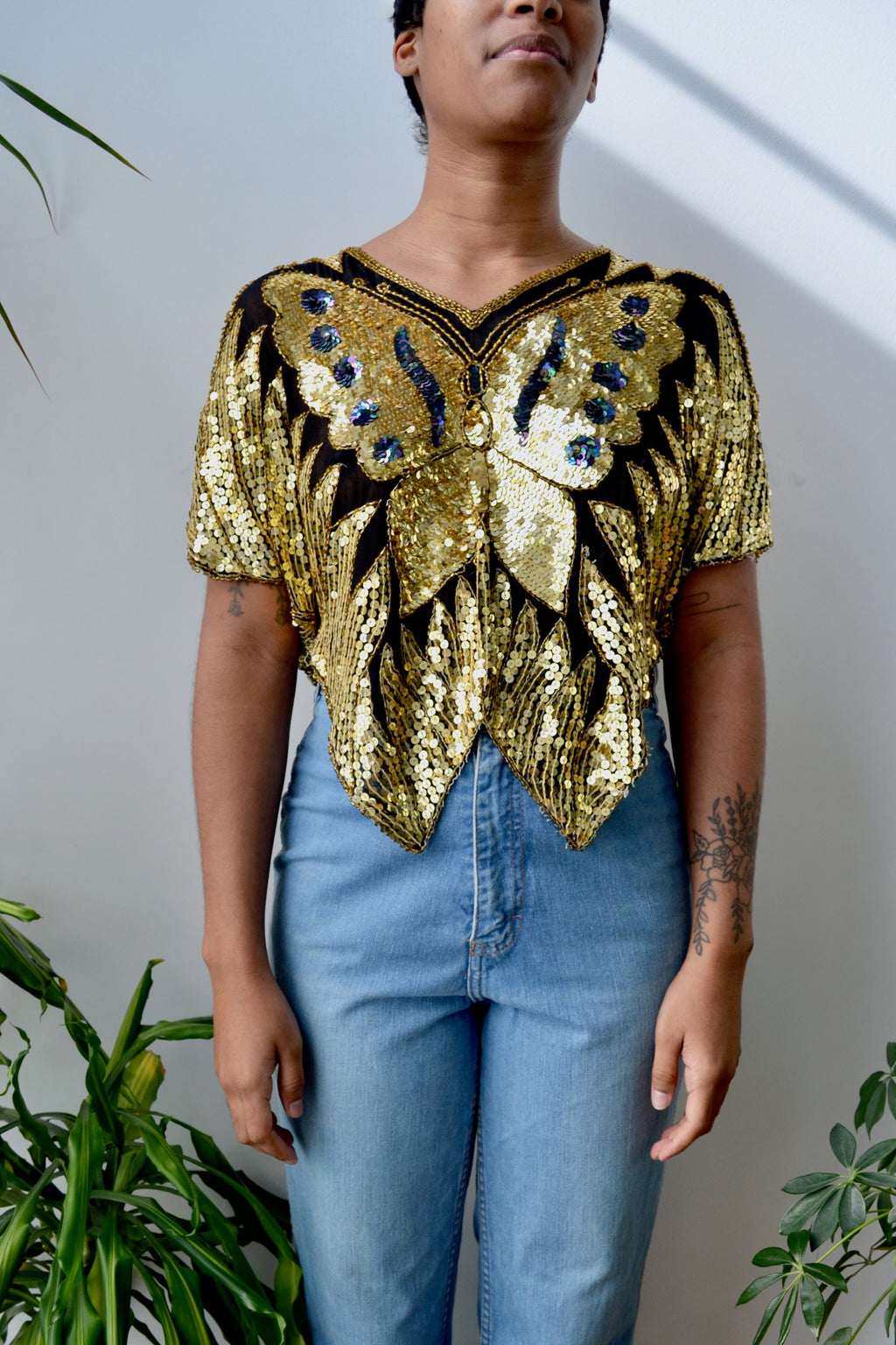 Gold Sequin Butterfly Top