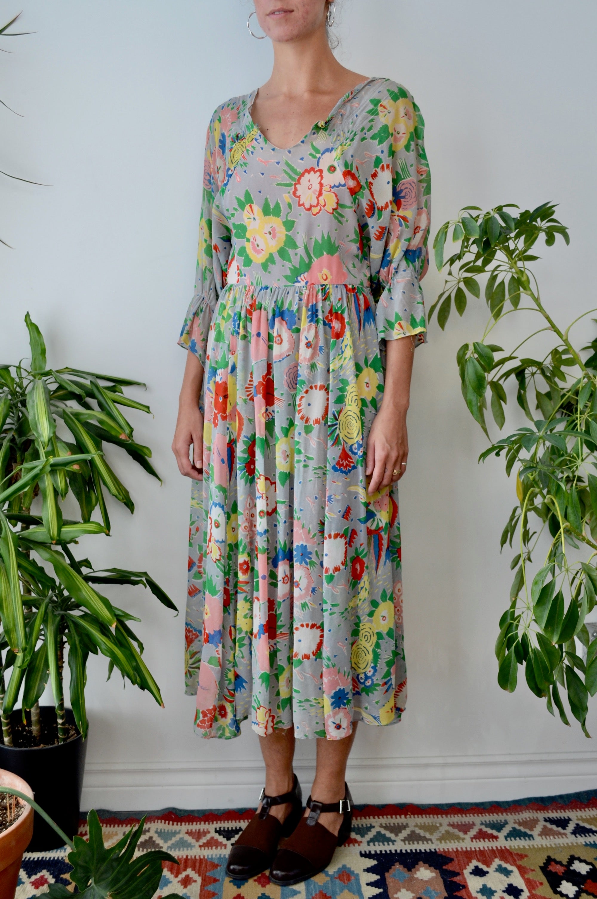 Forties Rayon Brilliant Floral Dress