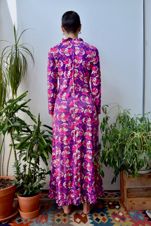 Seventies Magenta Floral Dress