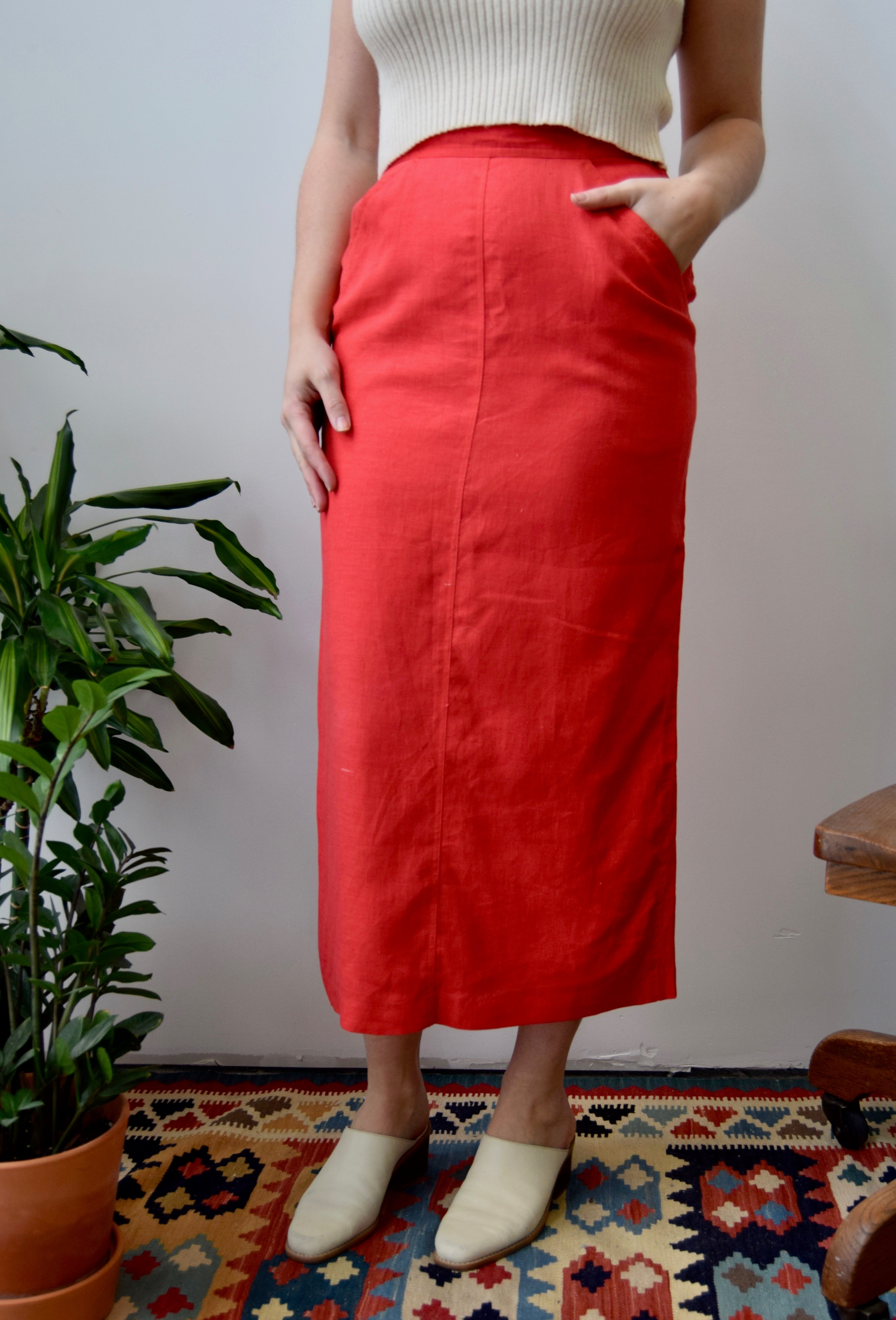 Coral Linen Skirt